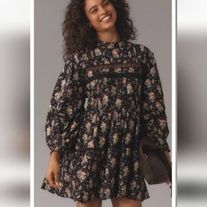 Pilcro by Antropologíe Black Floral Dress M-L